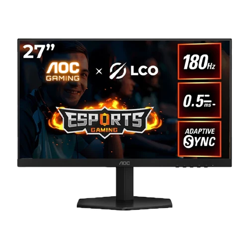 AOC 27G42E Gaming Monitor, 27" IPS Display, Full HD Resolution, 0.5ms Response time, 180Hz Refresh Rate, 178° Viewing Angle, 22W Power Consumption, Black | 27G42E