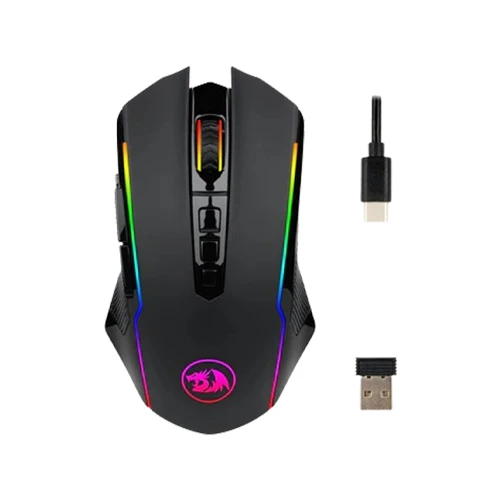 Redragon M910 KS Gaming Mouse, Wireless Mouse Gaming with 8000 DPI, PC Gaming Mice with Fire Button, RGB Backlit Programmable Ergonomic Mouse Gamer, Rechargeable, 70Hrs for Windows, Mac Gamer, Black
