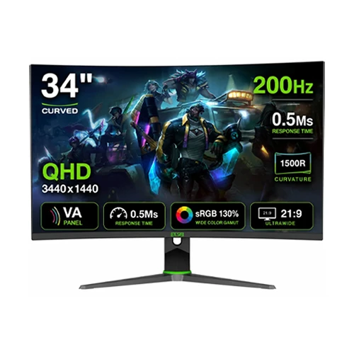 ELSA EA340GX Curved - 34-inch - QHD - FAST VA - 200Hz - 0.5ms - ADJUSTABLE STAND - Adaptive Sync - 2*HDMI + 2*DP + Audio Out + Speaker