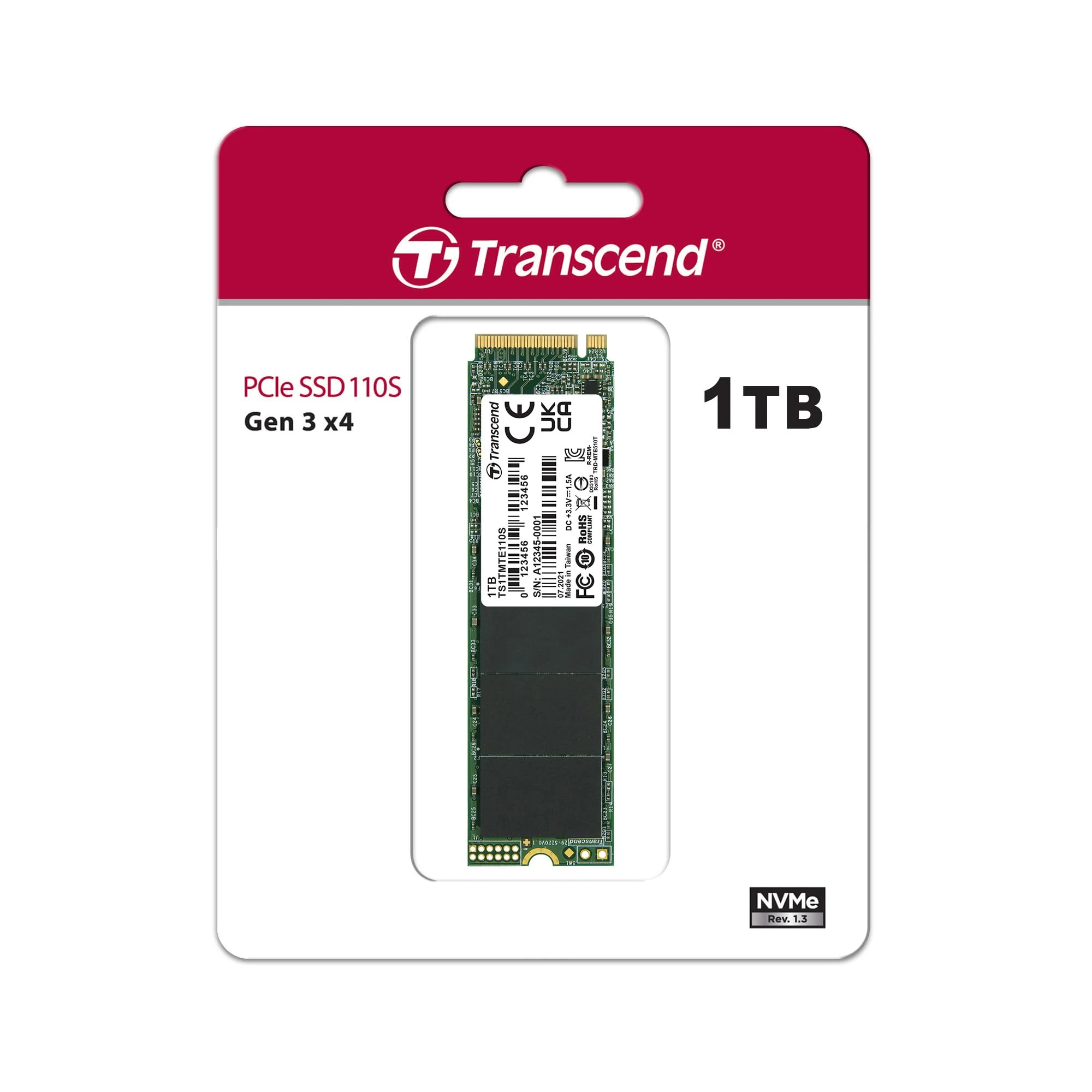 Transcend SSD 112S - 1TB M.2 2280 - NVMe PCIe Gen3 x4 - Black - Model 1TB TS1TMTE112S