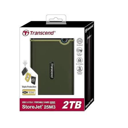 Transcend StoreJet 2TB External Hard Drive - USB3.1(5Gbps) Portable HDD - One Touch Auto-Backup Button - Anti-Shock Resistant Compact - Lightweight Lightning Fast Speeds - Iron Gray - TS2TSJ25M3S