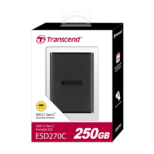 Transcend ESD270C 250GB Portable SSD, up to 520MB/s USB-C SSD External Hard Drive USB 3.1 Gen 2