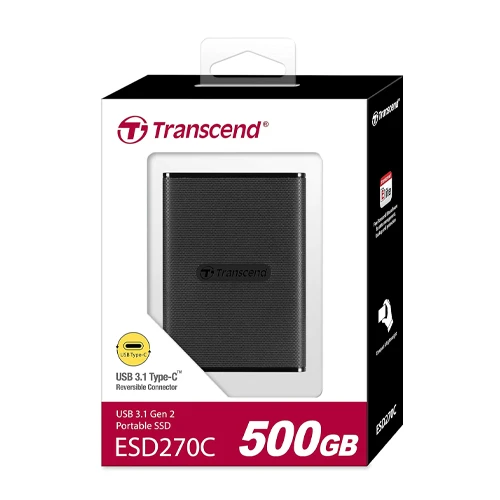 Transcend ESD270C 500GB Portable SSD, up to 520MB/s USB-C SSD External Hard Drive USB 3.1 Gen 2