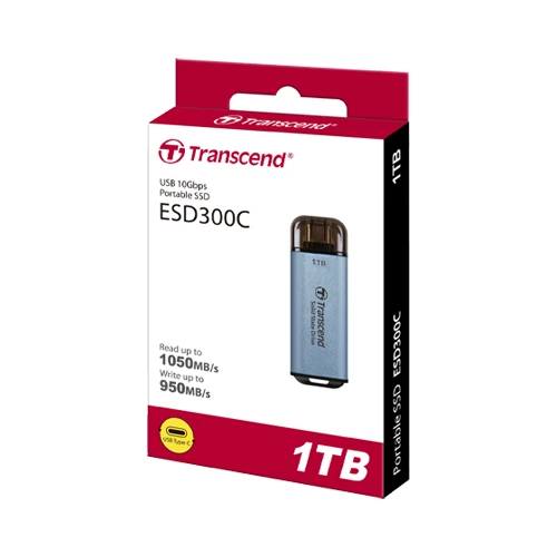 Transcend ESD300C 1TB Portable SSD, up to 1050MB/s USB-C SSD External Hard Drive USB 3.2 Gen 2