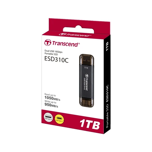 Transcend ESD310C 1TB Portable SSD, up to 1050MB/s USB-C SSD External Hard Drive USB 3.2 Gen 2, 2-in-1 Type C &Type A Memory Stick