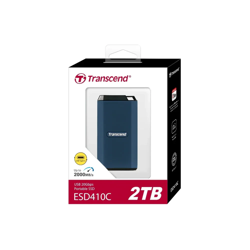Transcend ESD410 2TB External SSD, Up to 2000MB/s, IPX5 Water-Resistant, USB 3.2 Gen2 (20Gbps) Portable SSD