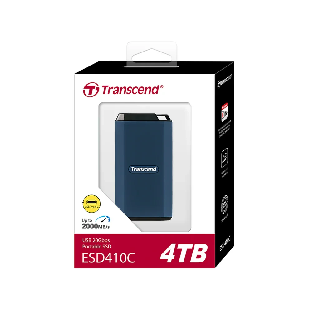Transcend ESD410 4TB External SSD, Up to 2000MB/s, IPX5 Water-Resistant, USB 3.2 Gen2 (20Gbps) Portable SSD