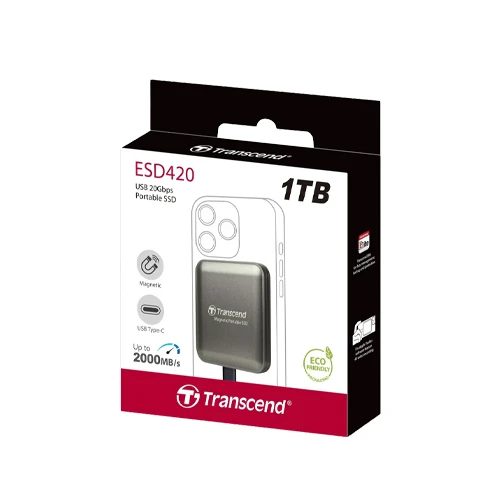 Transcend ESD420 1TB Magnetic External SSD, Up to 2000MB/s, USB 3.2 Gen2x2 20Gbps Portable USB-C SSD