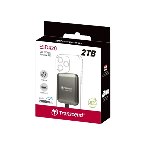 Transcend ESD420 2TB Magnetic External SSD, Up to 2000MB/s, USB 3.2 Gen2x2 20Gbps Portable USB-C SSD