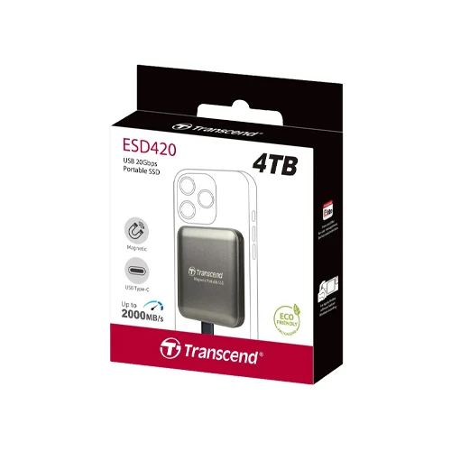 Transcend ESD420 4TB Magnetic External SSD, Up to 2000MB/s, USB 3.2 Gen2x2 20Gbps Portable USB-C SSD
