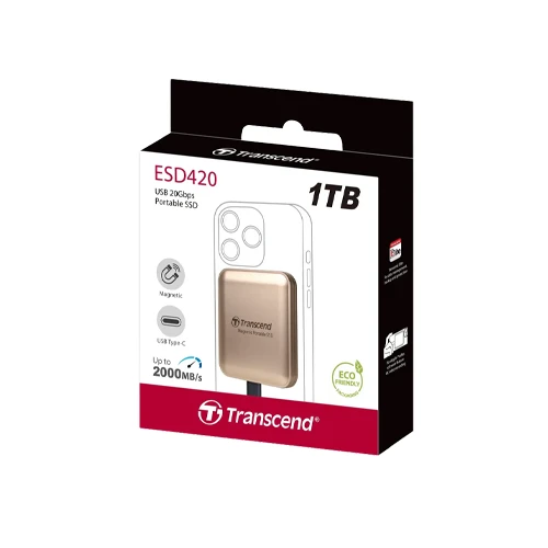 Transcend ESD420G 1TB Magnetic External SSD, Up to 2000MB/s, USB 3.2 Gen2x2 20Gbps Portable USB-C SSD