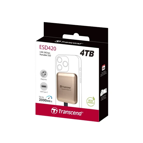 Transcend ESD420G 4TB Magnetic External SSD, Up to 2000MB/s, USB 3.2 Gen2x2 20Gbps Portable USB-C SSD