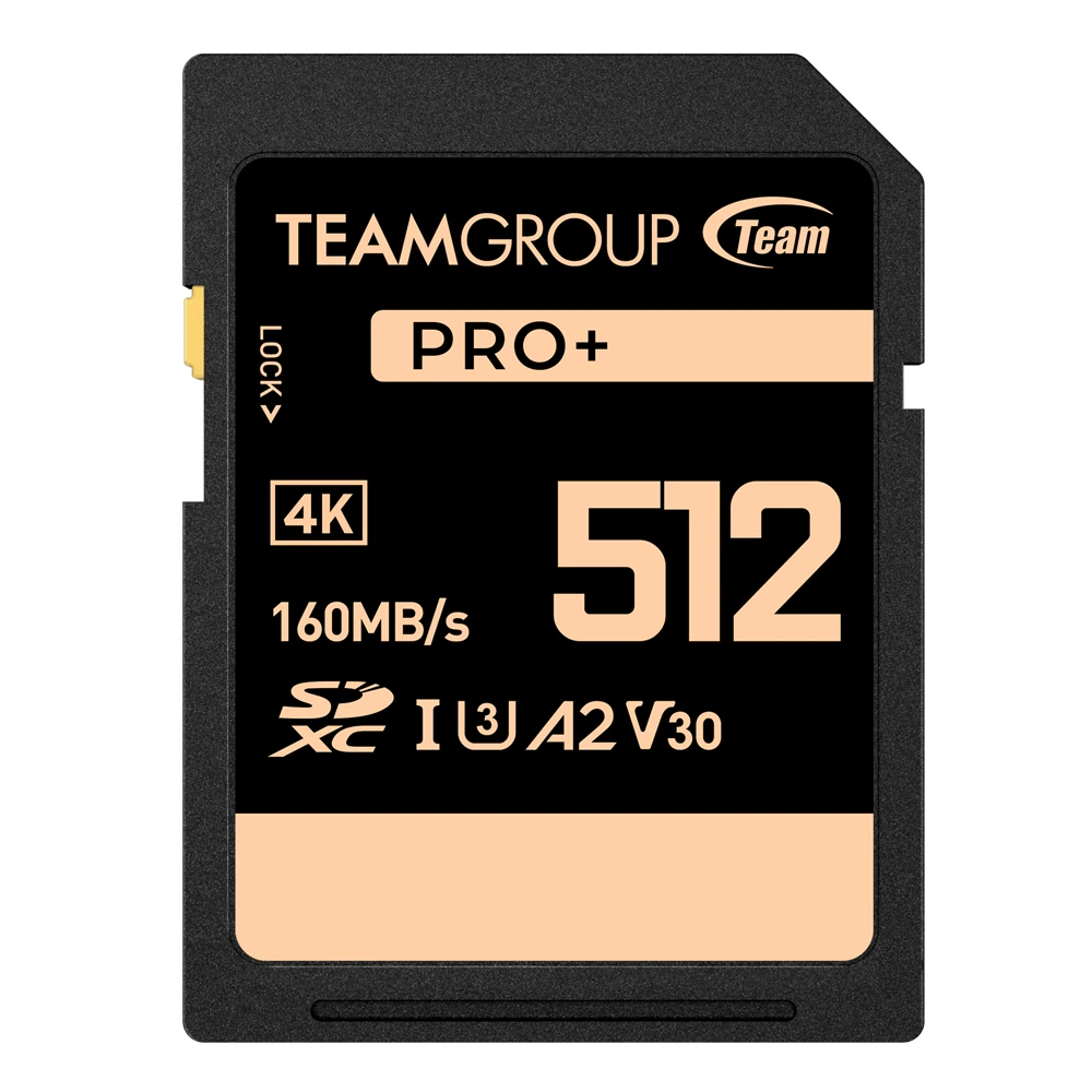 Team Group 512GB PRO+ SDXC U3 V30 A2 4K SD Card, Read/Write Speed Up to 160/90MB/s