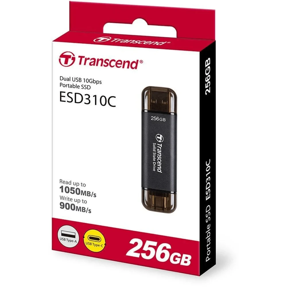 Transcend ESD310C 256GB External SSD, Up to 1,050MB/s, Dual USB Flash Drive for iPhone&iPad&Mac, Windows&Android, Tablet&PC, Smart TV, USB 3.2 Gen 2 Thumb Drive Photo Stick, 2-in-1 Type C &Type A Memory Stick
