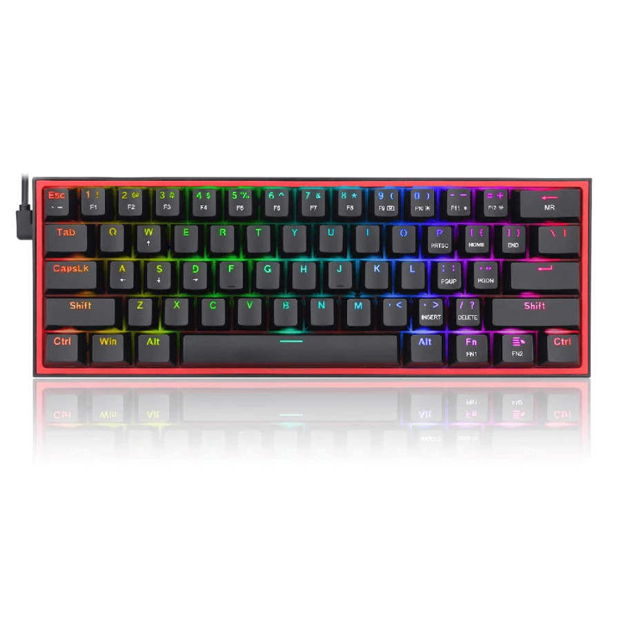 Redragon K617 Fizz 60% Wired RGB Gaming Keyboard, 61 Keys Hot-Swap Compact Mechanical Keyboard Black Color Keycaps, Linear Red Switch, Pro Driver/Software Supported