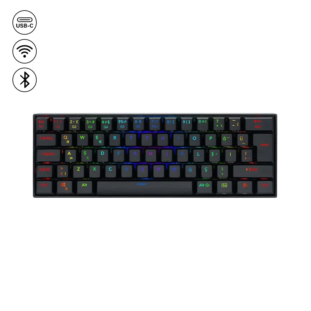 Redragon Draconic Pro 60% Wired/Wireless Mech Gaming Keyboard, RGB Backlighting, 61 Keys, Built-in Rechargeable Battery, USB-C Connect, Dust-Proof Brown Switch,K530RGB-PRO