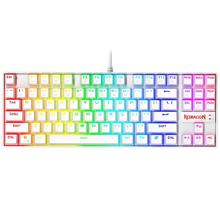 Redragon K552W Mechanical Gaming Keyboard 60% Compact 87 Key Kumara Wired Cherry MX Blue Switches Equivalent for Windows PC Gamers (RGB Backlit White)